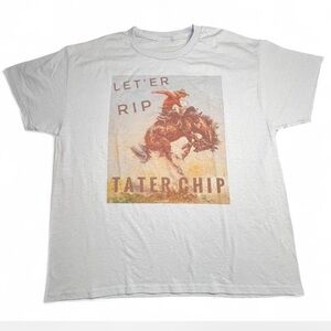 Lt Blue vintage-inspired cowboy graphic t-shirt "Letter Rip Tater Chip", L